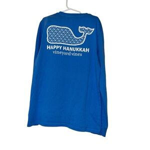 Vineyard Vines Kids Blue Long Sleeve Shirt happy Hanukkah sz M 12-14